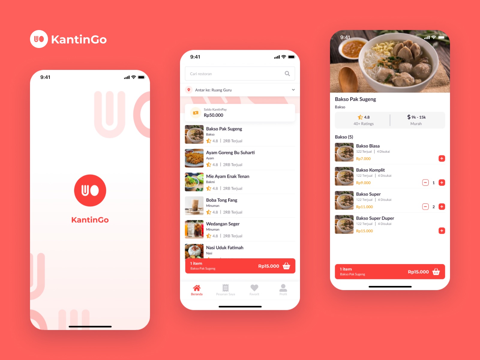 KantinGo App interface
